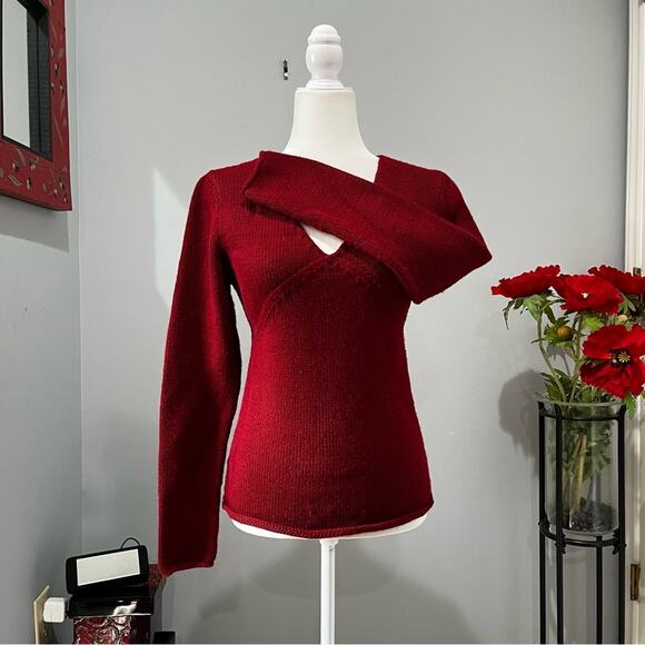 NEW Moda Intl Wool Classic V Neck Timeless Fisherman Rolled Hem Sweater XS NWOT - Picture 3 of 14